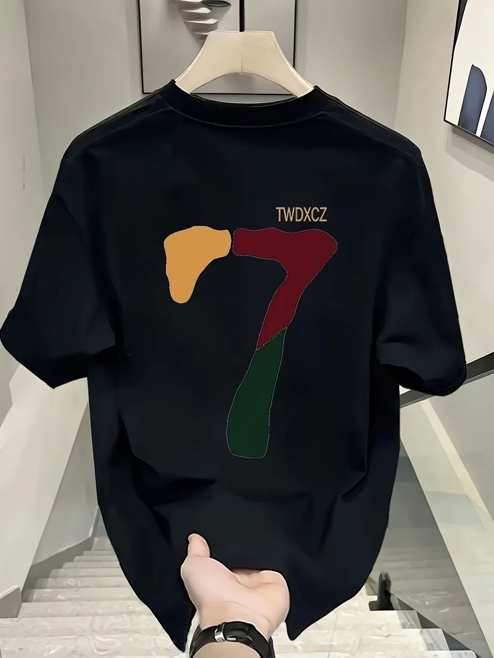 T-Shirt with Bold Number 7 Graphic Print