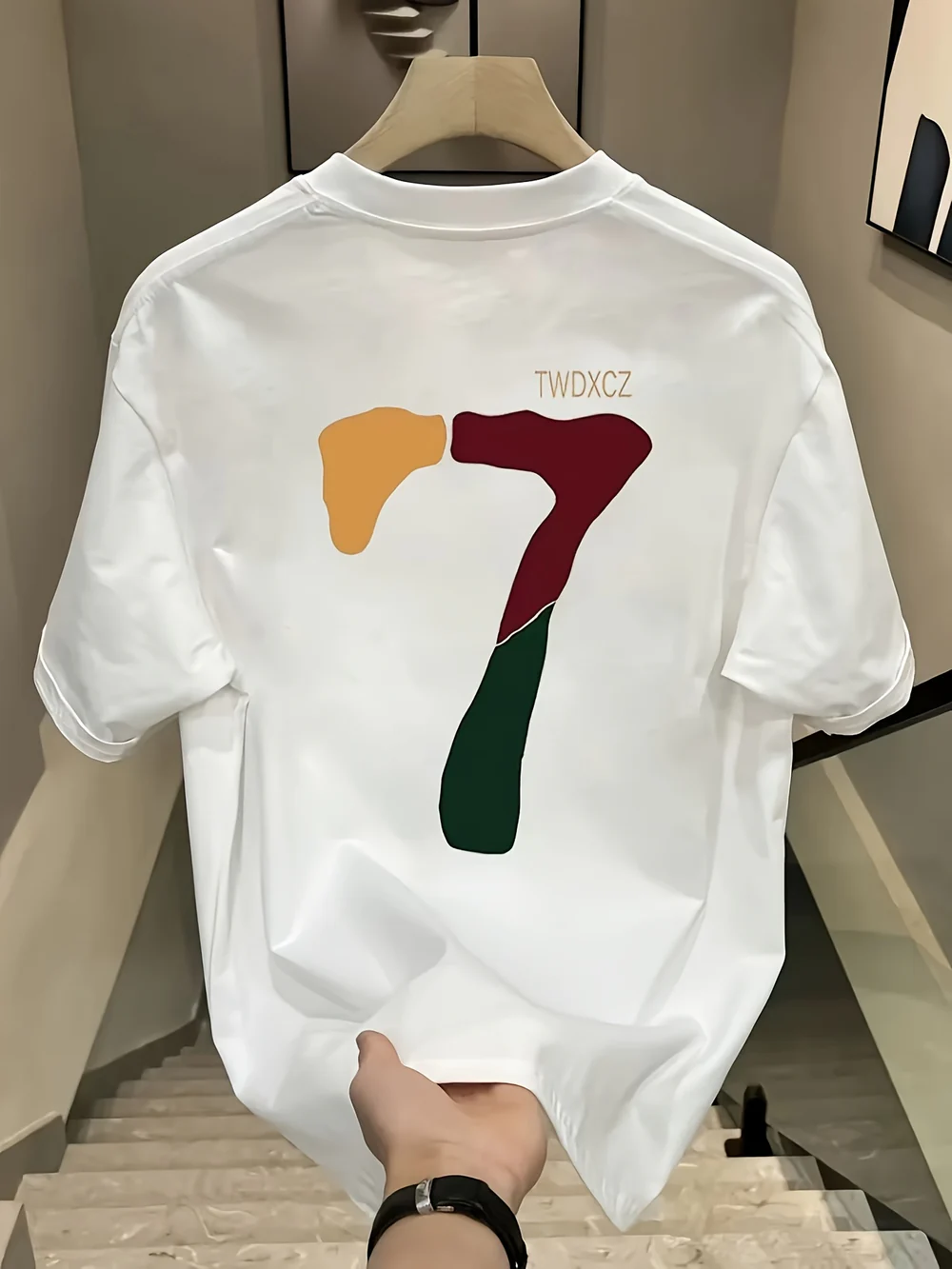 T-Shirt with Bold Number 7 Graphic Print
