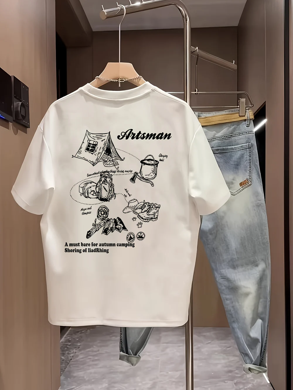 100% Cotton Outdoor Tee – Camping Print, Lightweight & Breathable